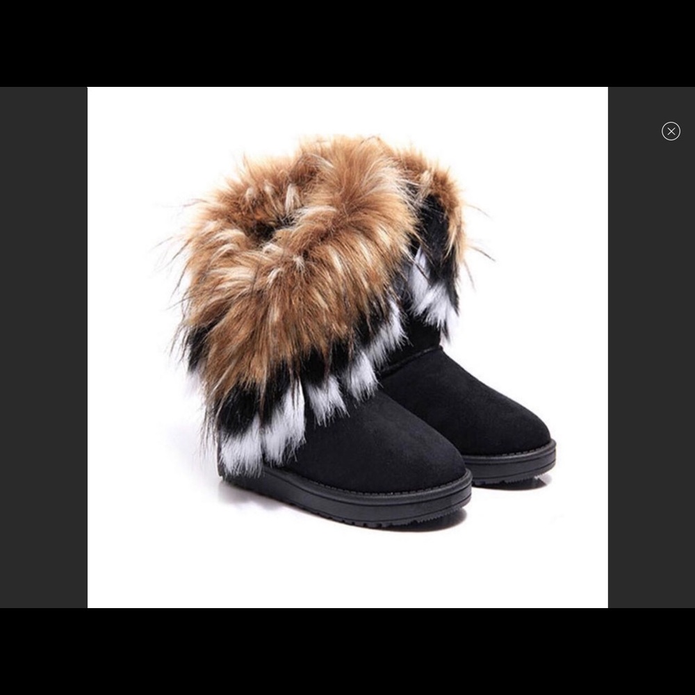 Black faux suede faux furry trim fuzzy boots - Picture 7 of 11